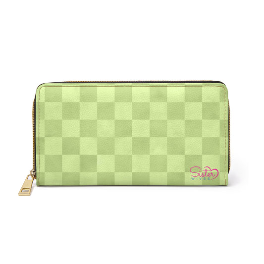 Checkered Green Zipper Wallet | Polyamory Friendly Accessory | ENM Lifestyle Wallet | Inclusive Chosen Family Gift | Colorful Retro Checker Wallet