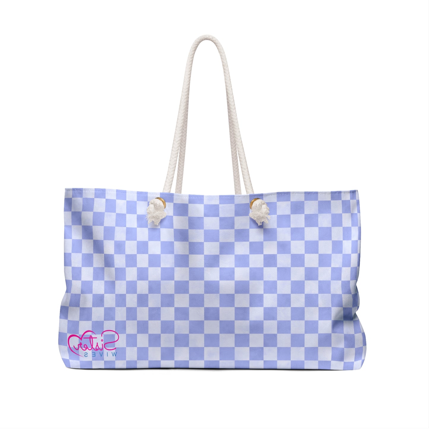Blue Checker Weekender Bag | Soft Blue Travel Tote | ENM & Polyamory Friendly Overnight Bag | Chosen Family Aesthetic Carryall