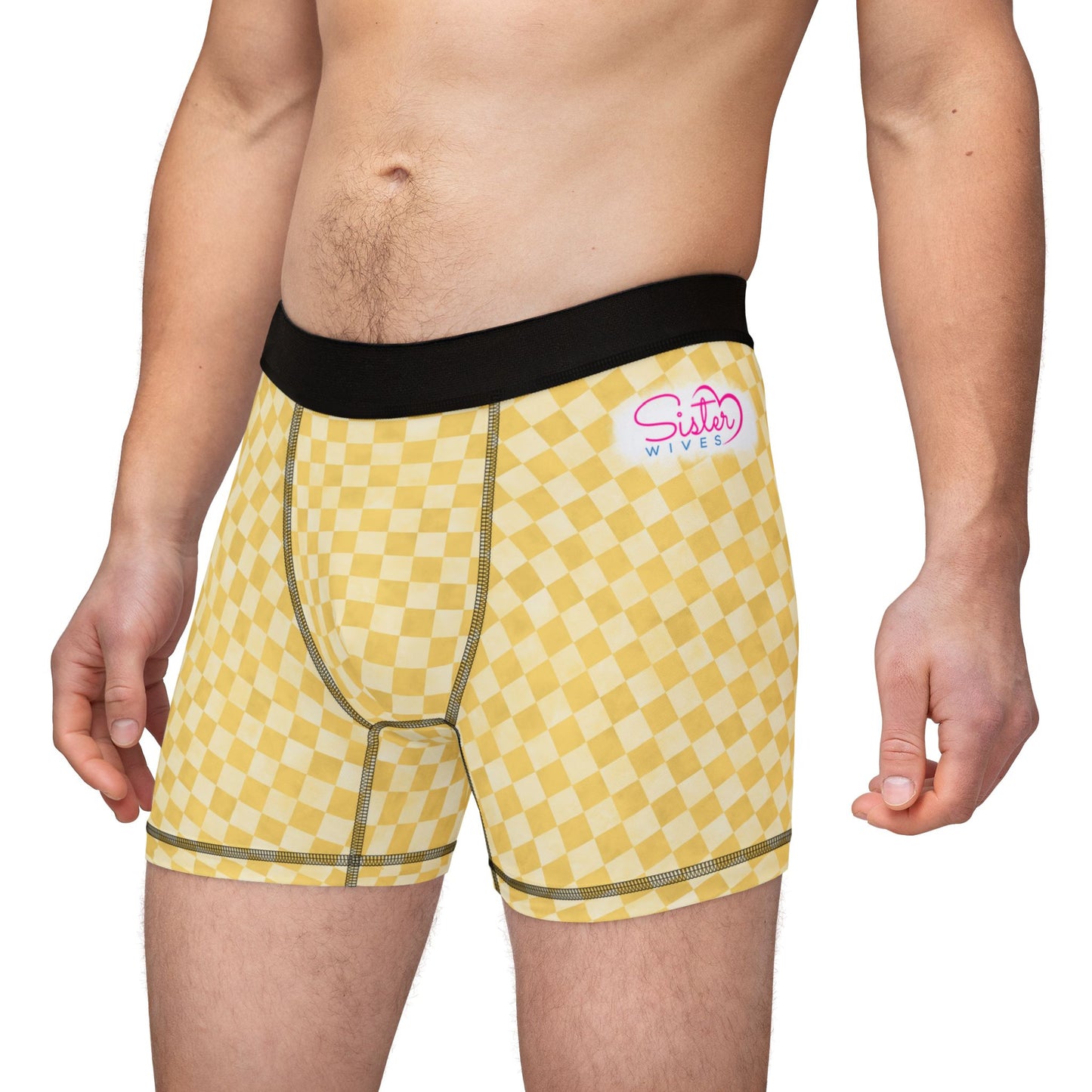 Yellow Checker Men’s Boxer Briefs | Aesthetic Stretch Underwear | Soft Statement Loungewear