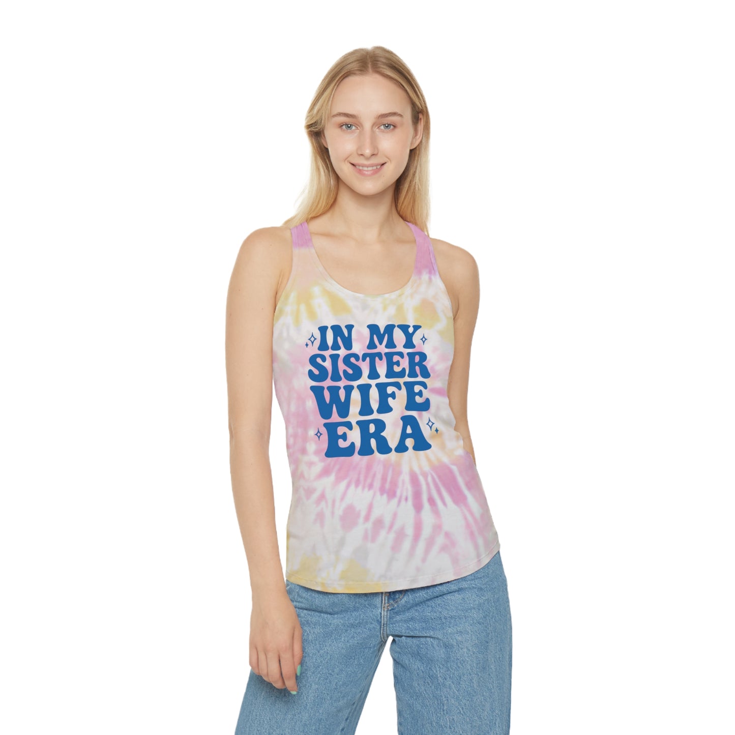 Blue In My Sisterwife Era Tie-Dye Tank Top, Summer Casual Wear, Graphic Tee for Bachelorette, Birthday Gift, Festival Style Top, SisterWife Tank Top