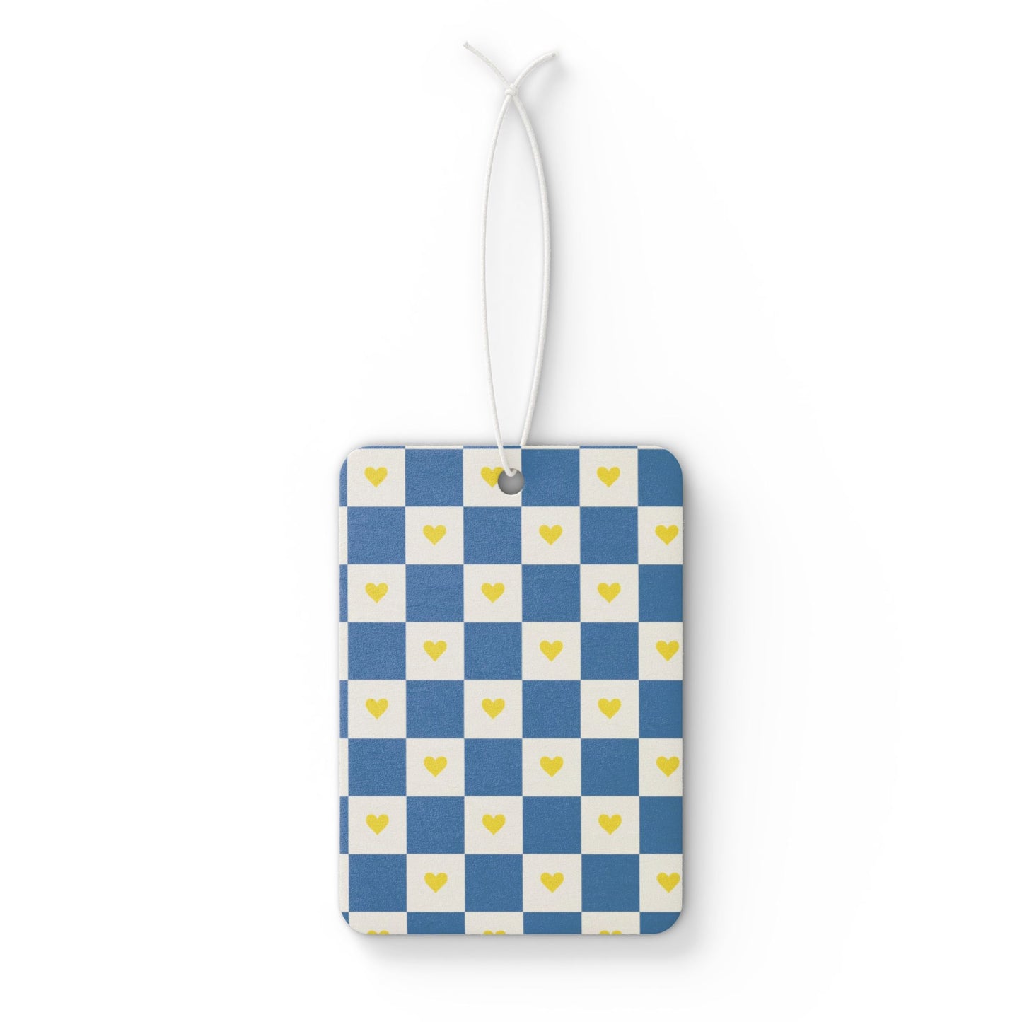 Blue Checkered Heart Car Air Freshener – Cute Preppy Aesthetic Hanging Diffuser | Pine, New Car & Black Ice Scents