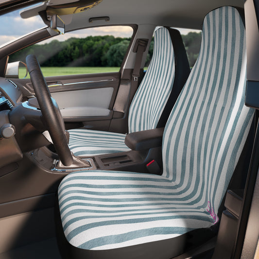 Blue Stripe Car Seat Covers – Minimalist Boho Auto Decor | Polyamory & ENM Friendly