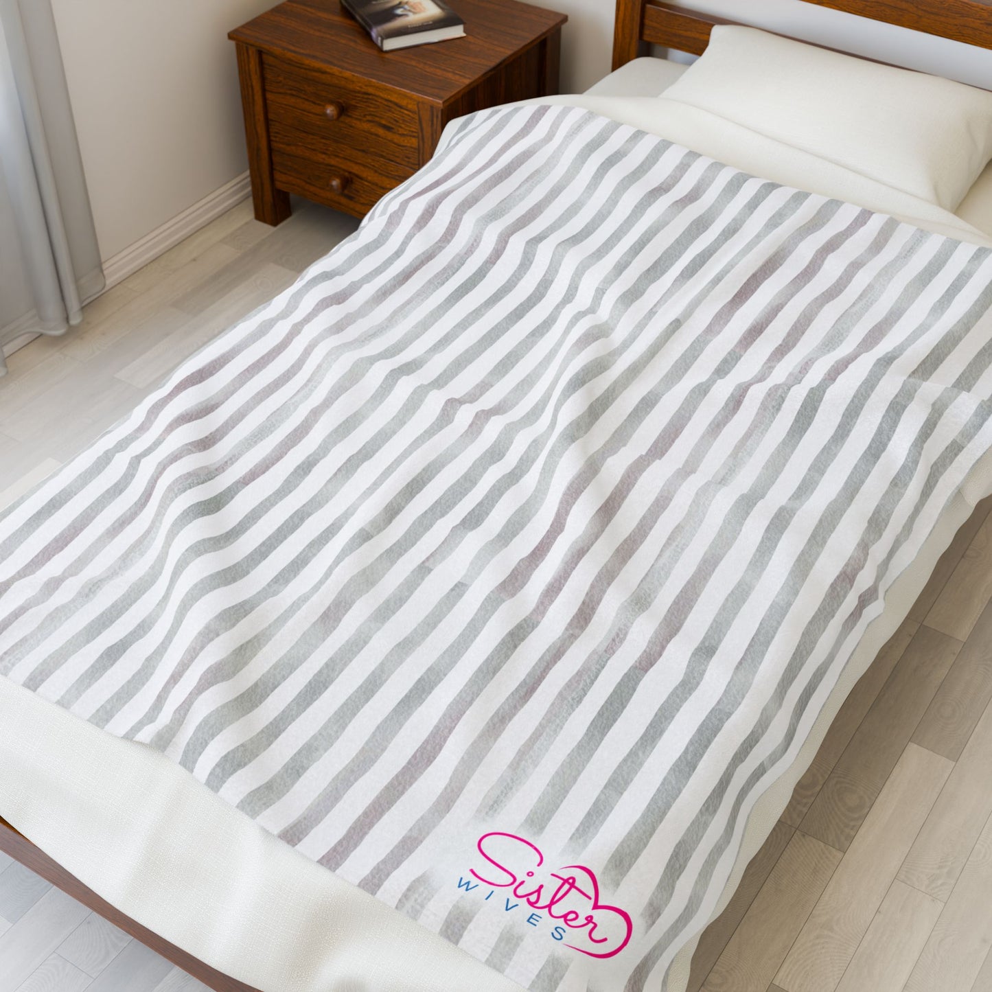 Soft Stripe Throw Blanket – Polyamory Sisterwives ENM Friendly Home Decor | Swinger Lifestyle Cozy Blanket | Minimalist Blush Stripe Throw