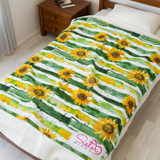 Yellow Sunflower Plush Throw Blanket – Cozy Velveteen Floral Blanket, Cottagecore Sunflower Bedding, Soft Aesthetic Gift Blanket, Bright Farmhouse Decor