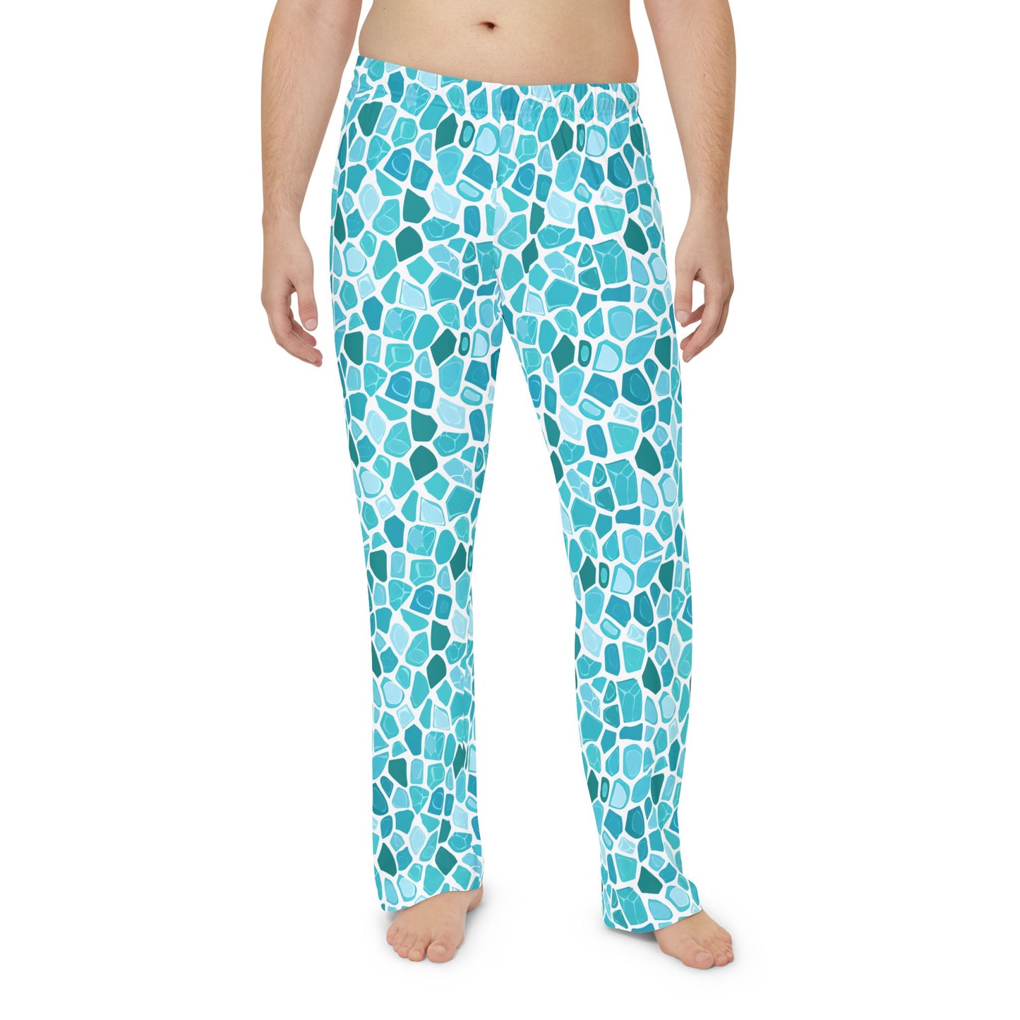 Men's Blue Mosaic Print Pajama Pants Men’s Boho Abstract Pajama Pants | Teal & Blue Modern Lounge Pants | Polyamory & ENM Friendly Sleepwear | Soft Cozy Gift