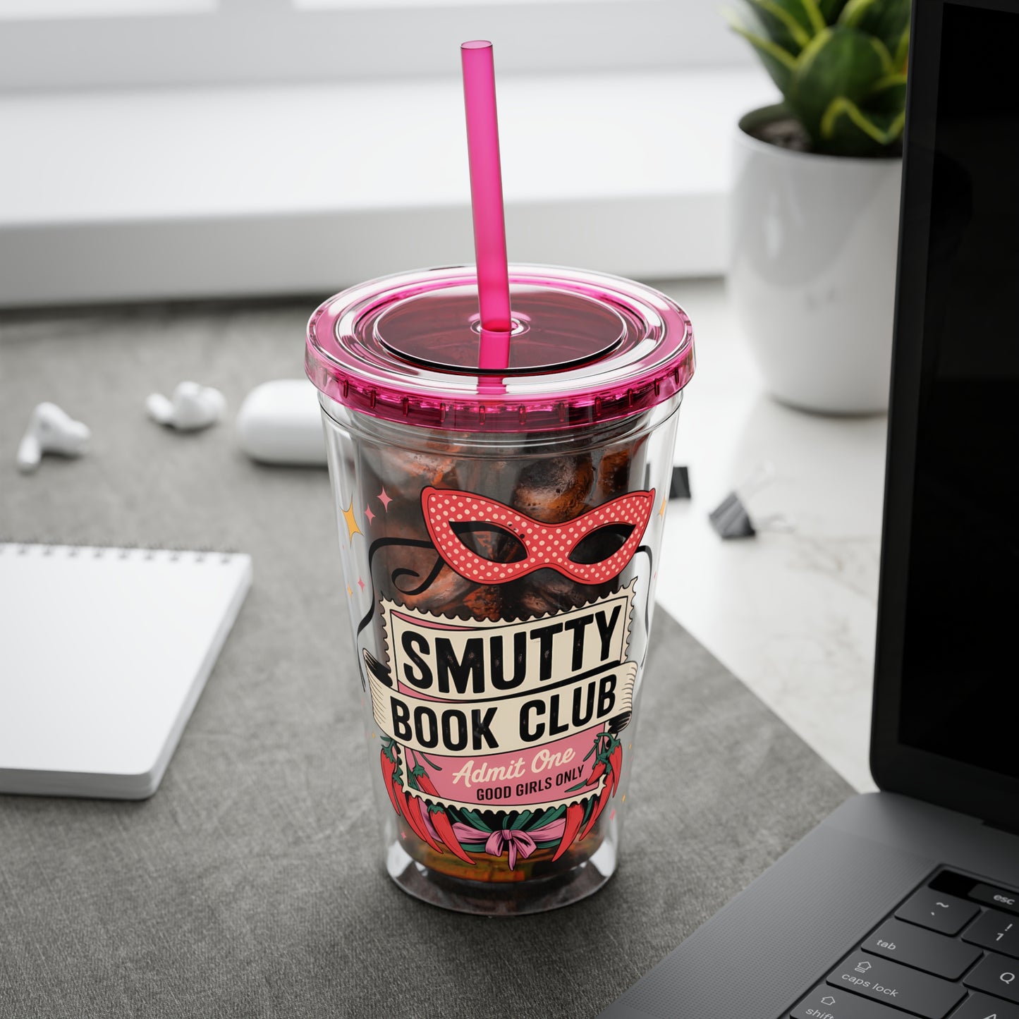 Admit One: Smutty Book Club – 16oz Sunsplash Tumbler | Polyamory Pride Cup | ENM Lifestyle Drinkware | Swinger Aesthetic Travel Cup | Spicy Romance Reader Gift | Poly, Open Relationship,...