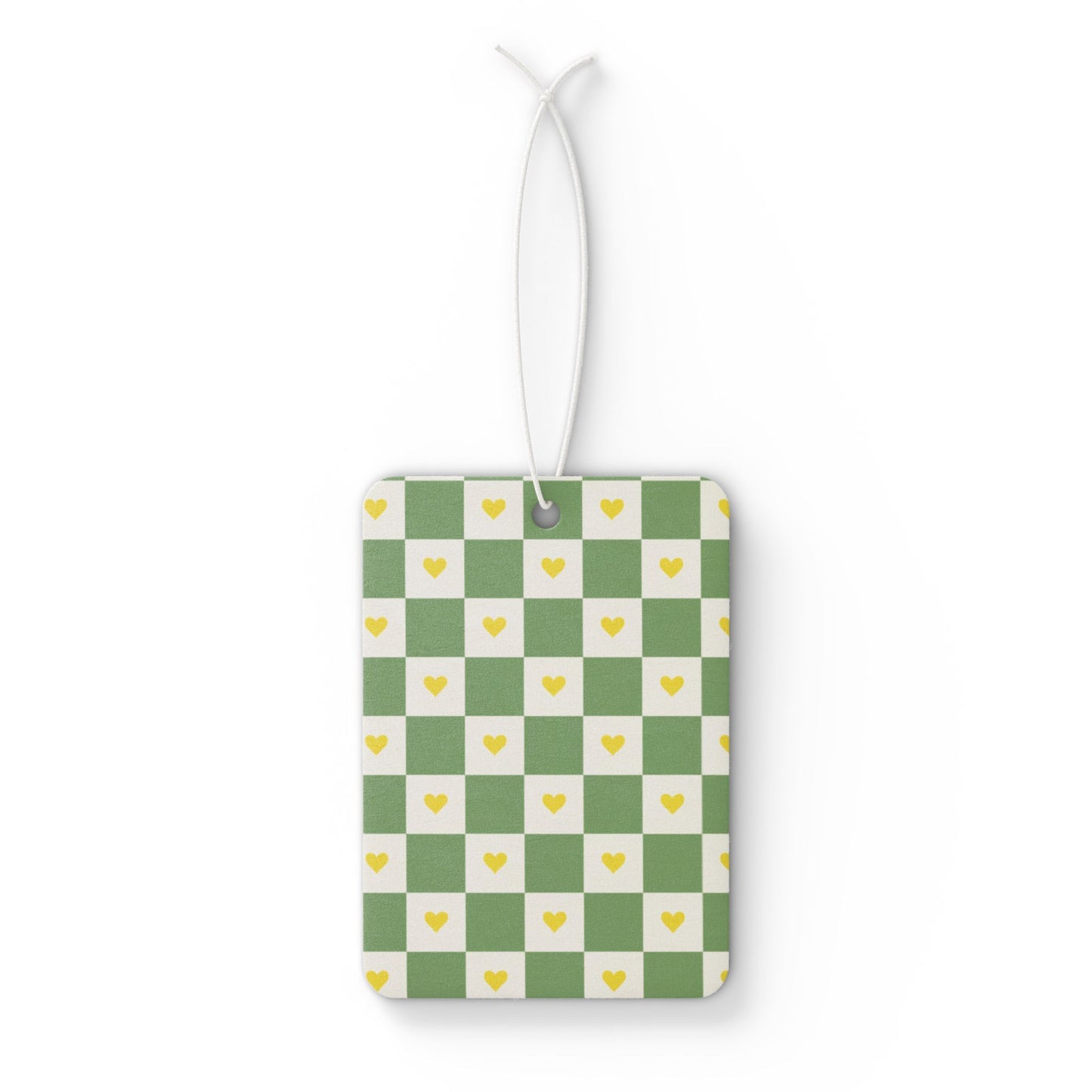 Green Checkered Heart Car Air Freshener – Cute Sage Aesthetic Hanging Diffuser | Pine, New Car & Black Ice Scents