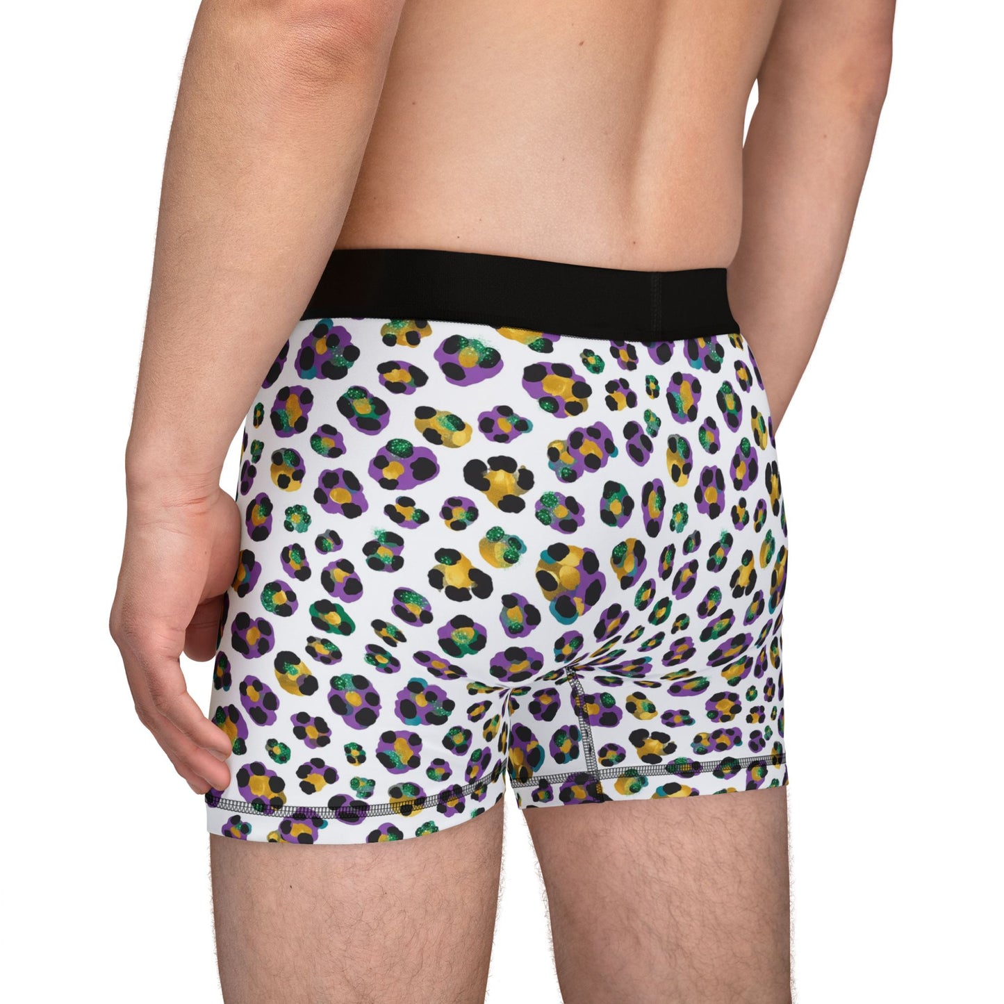 Mardi Gras Cheetah Print Men’s Boxer Briefs | Polyamory ENM Pride Underwear, Matching Couples Underwear