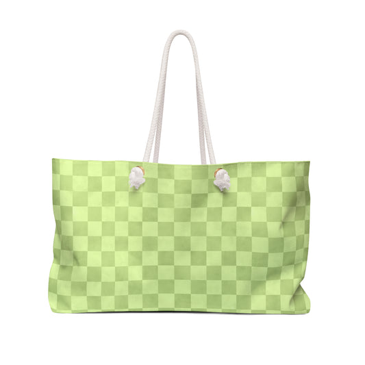 Green Checker Weekender Bag | Cozy Travel Tote | ENM & Polyamory Friendly Overnight Bag | Chosen Family Aesthetic Carryall