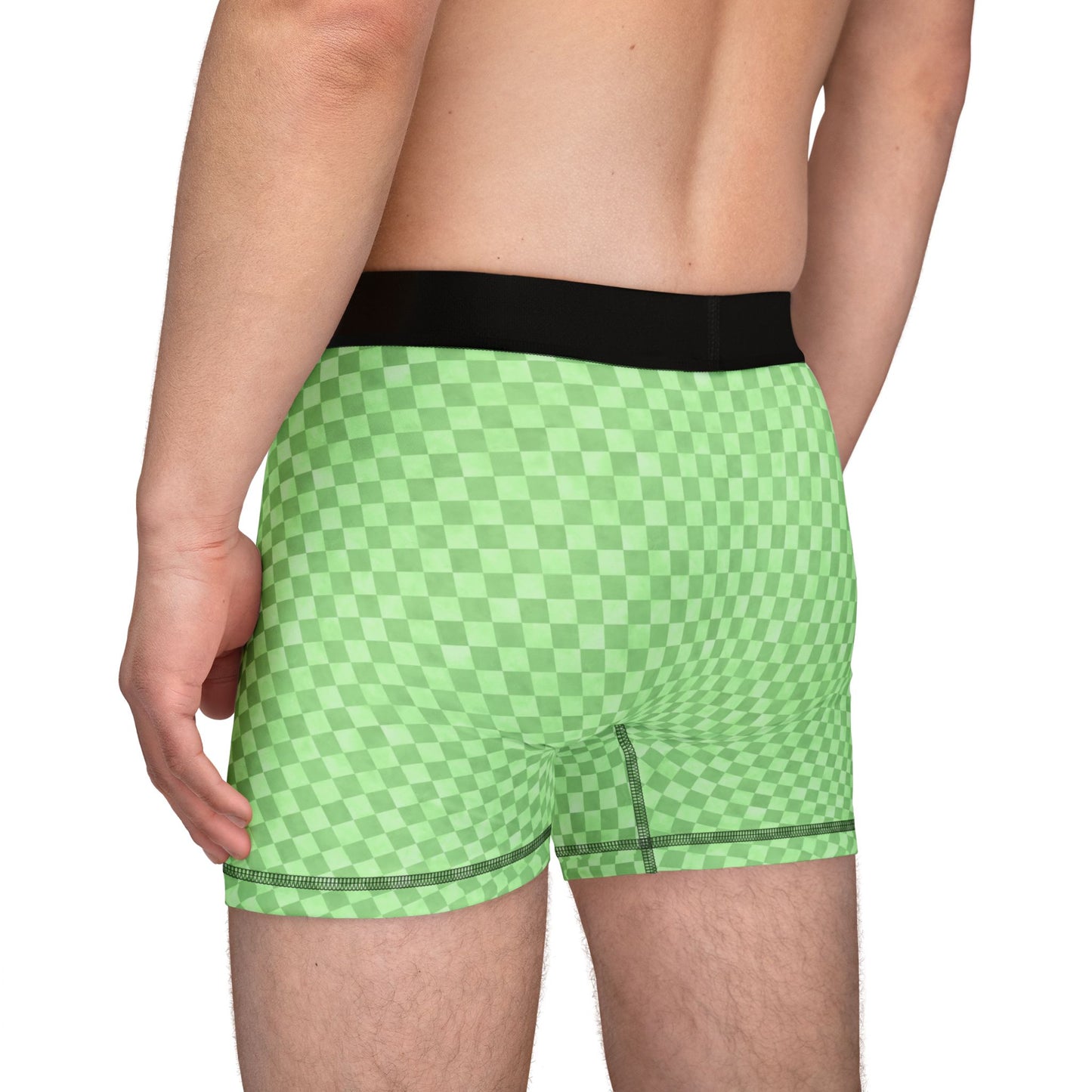 Green Checker Men’s Boxer Briefs | Aesthetic Stretch Underwear | ENM & Polyamory Friendly Men’s Boxers | Soft Statement Loungewear