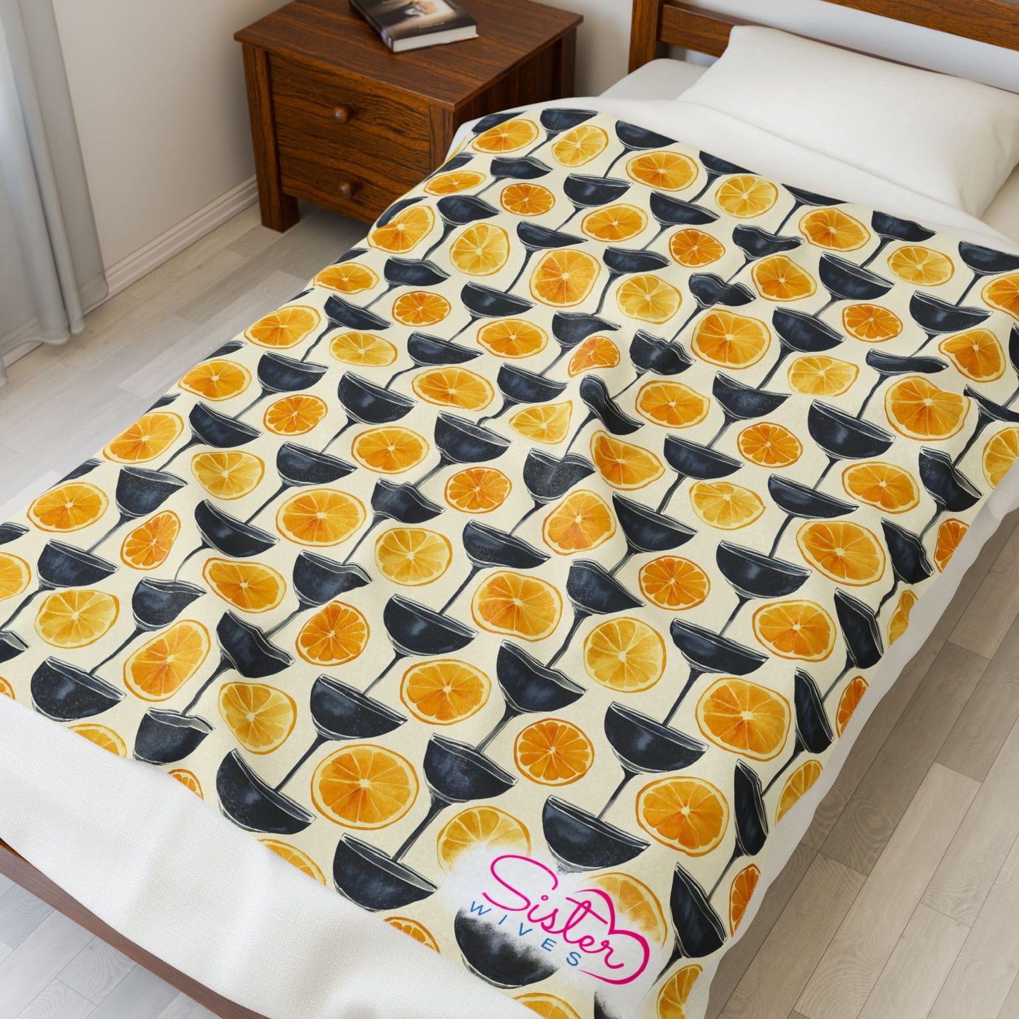 Lemon Martini Throw Blanket | Citrus Cocktail Cozy Blanket | Retro Kitchen & Bar Decor | Polyamory & ENM Friendly Home Decor | Swinger Lifestyle Cozy Blanket | Minimalist Blush Stripe Throw