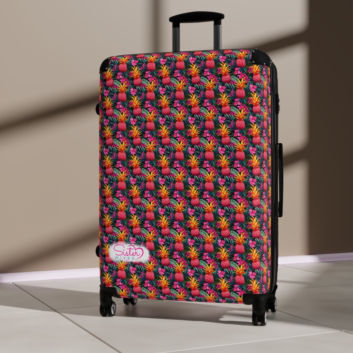 SisterWives Tropical Pink Pineapple Suitcase - Luggage, Travel Gear, Vacation Essential, Summer Adventure Bag, Stylish Travel Accessory