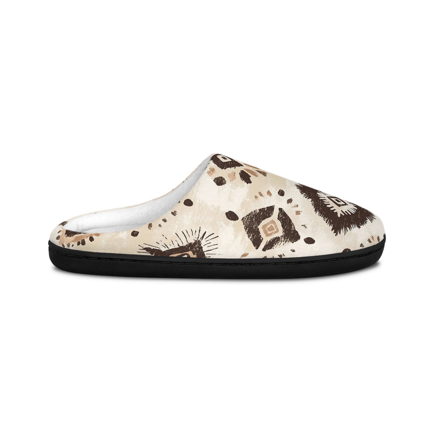 Men’s Neutral Boho Slippers – Abstract Earth Tone Indoor House Shoes | Modern Minimal Cozy Men’s Slippers | Non-Slip Loungewear