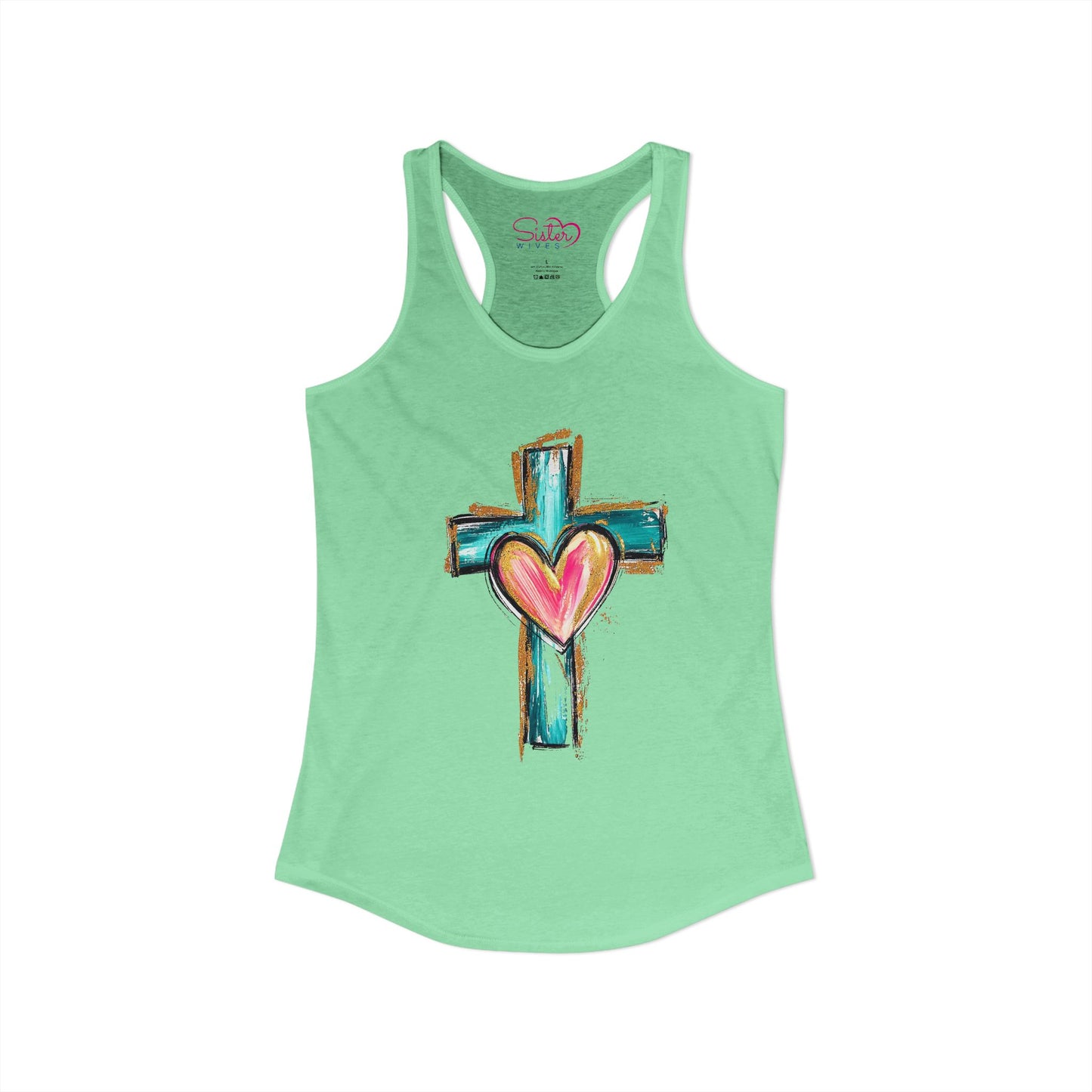 Cross with Heart Racerback Tank | Inclusive Faith Tank Top | Chosen Family Christian Apparel | Love-Centered Spiritual Summer Shirt