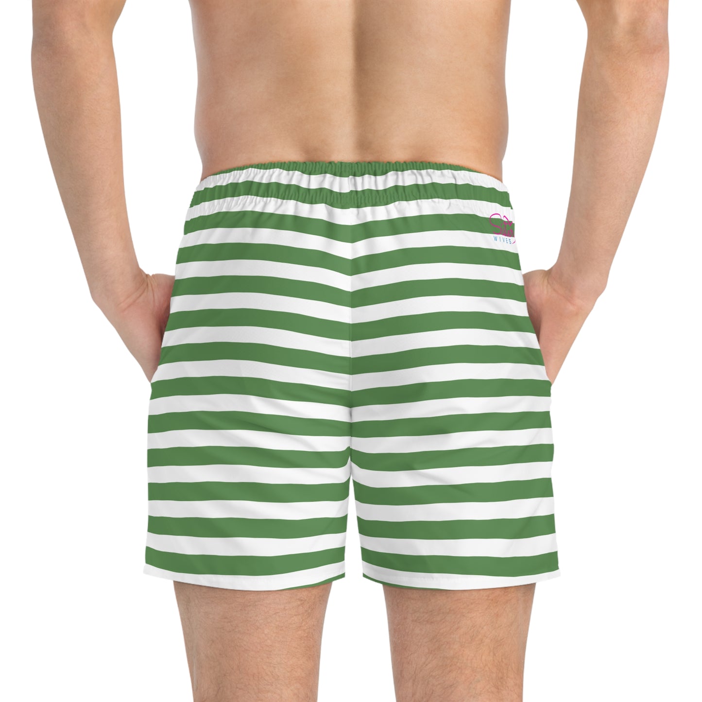 Green Striped Swim Trunks for Men – Preppy Fast-Dry Board Shorts with Drawstring | XS–3XL Summer Swimwear