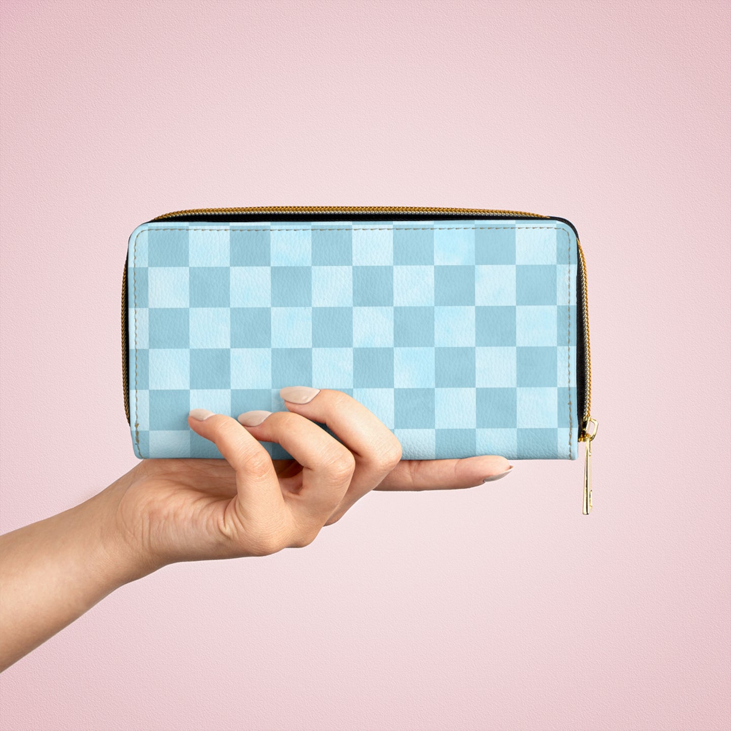 Checkered Blue Zipper Wallet | Polyamory Friendly Accessory | ENM Lifestyle Wallet | Inclusive Chosen Family Gift | Colorful Retro Checker Wallet