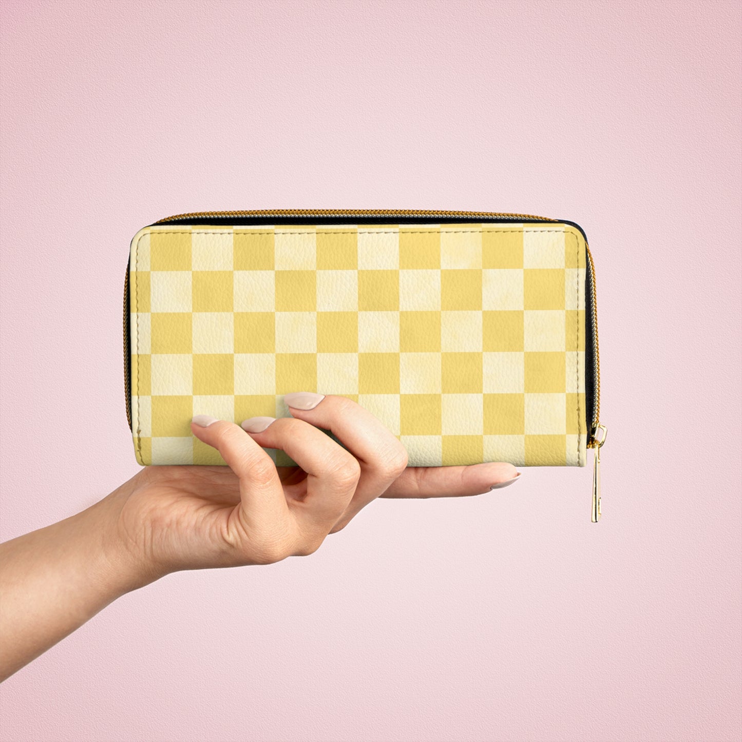 Checkered Yellow Zipper Wallet | Polyamory Friendly Accessory | ENM Lifestyle Wallet | Inclusive Chosen Family Gift | Colorful Retro Checker Wallet