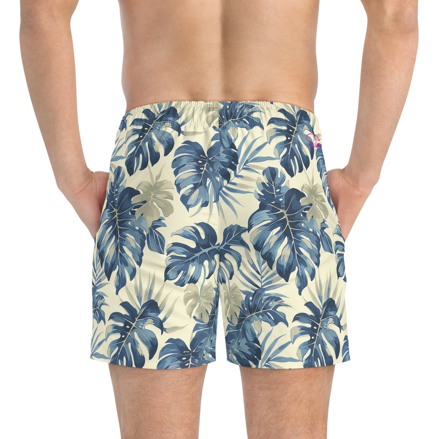 Tropical Leaf Swim Trunks for Men – Blue Palm Fast-Dry Board Shorts with Drawstring | XS–3XL Summer Swimwear