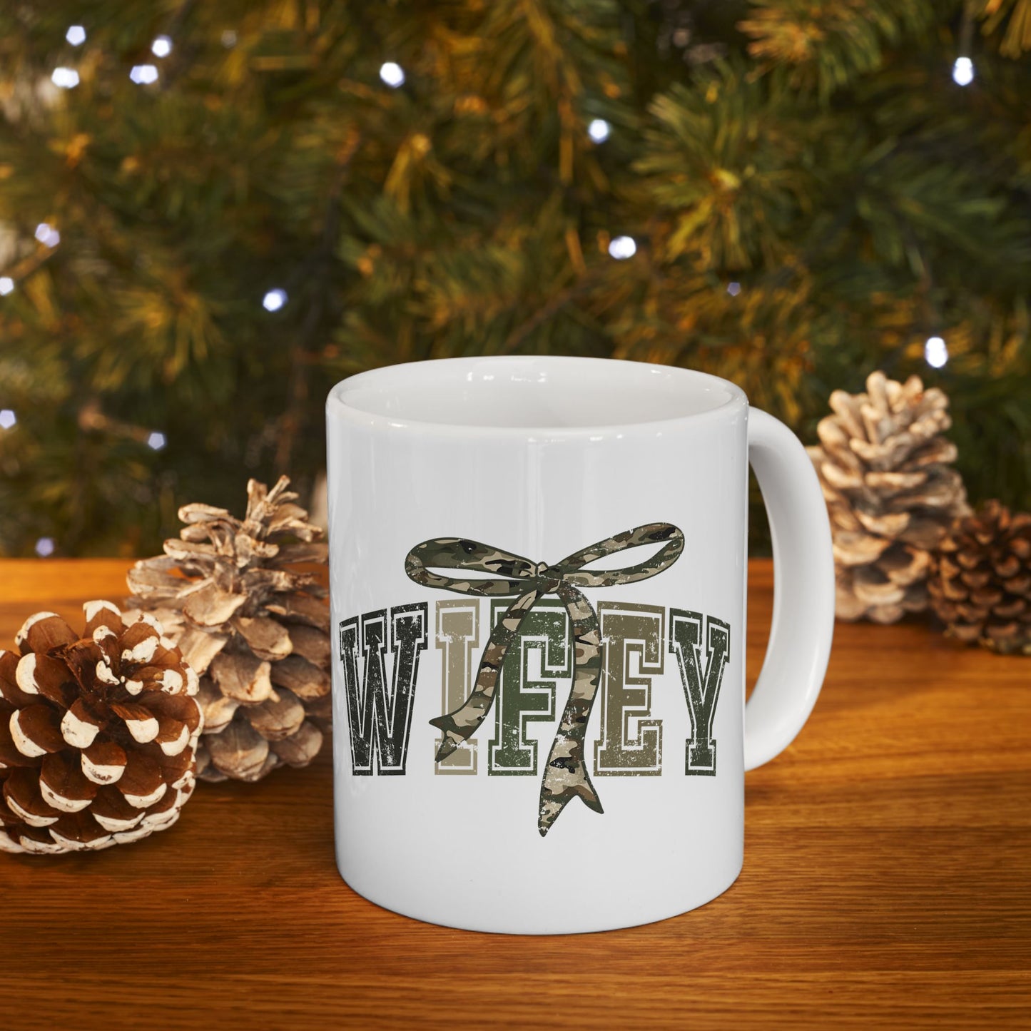 Wifey Mug with Camo Bow | Sister Wife Coffee Cup | Polyamory & ENM Lifestyle Mug | Cozy Ceramic Mug | Gift for Wives