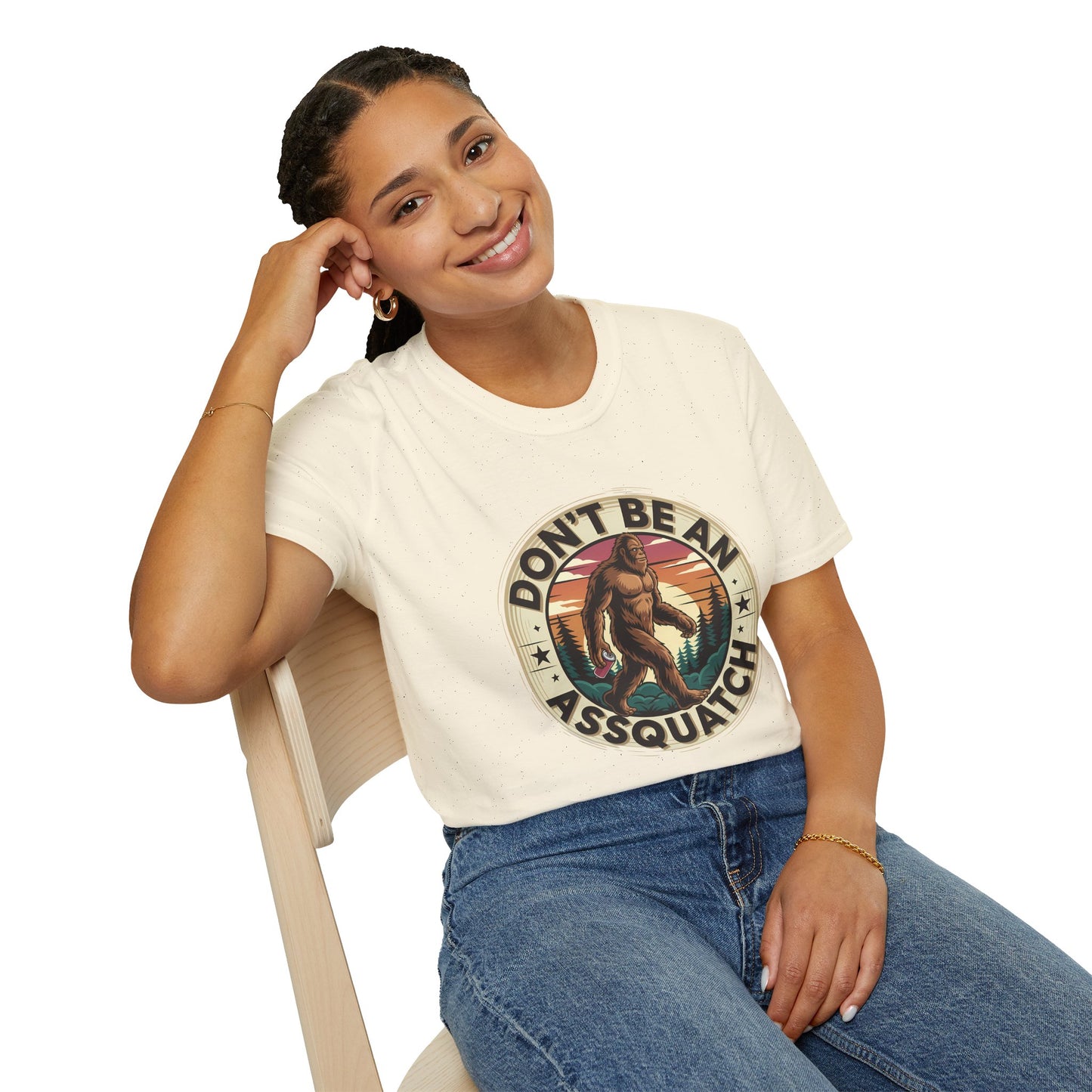 Don’t Be an Assquatch Shirt – Funny Bigfoot Graphic Tee, Sarcastic Sasquatch Shirt, Poly-Friendly ENM Unisex Gildan 64000