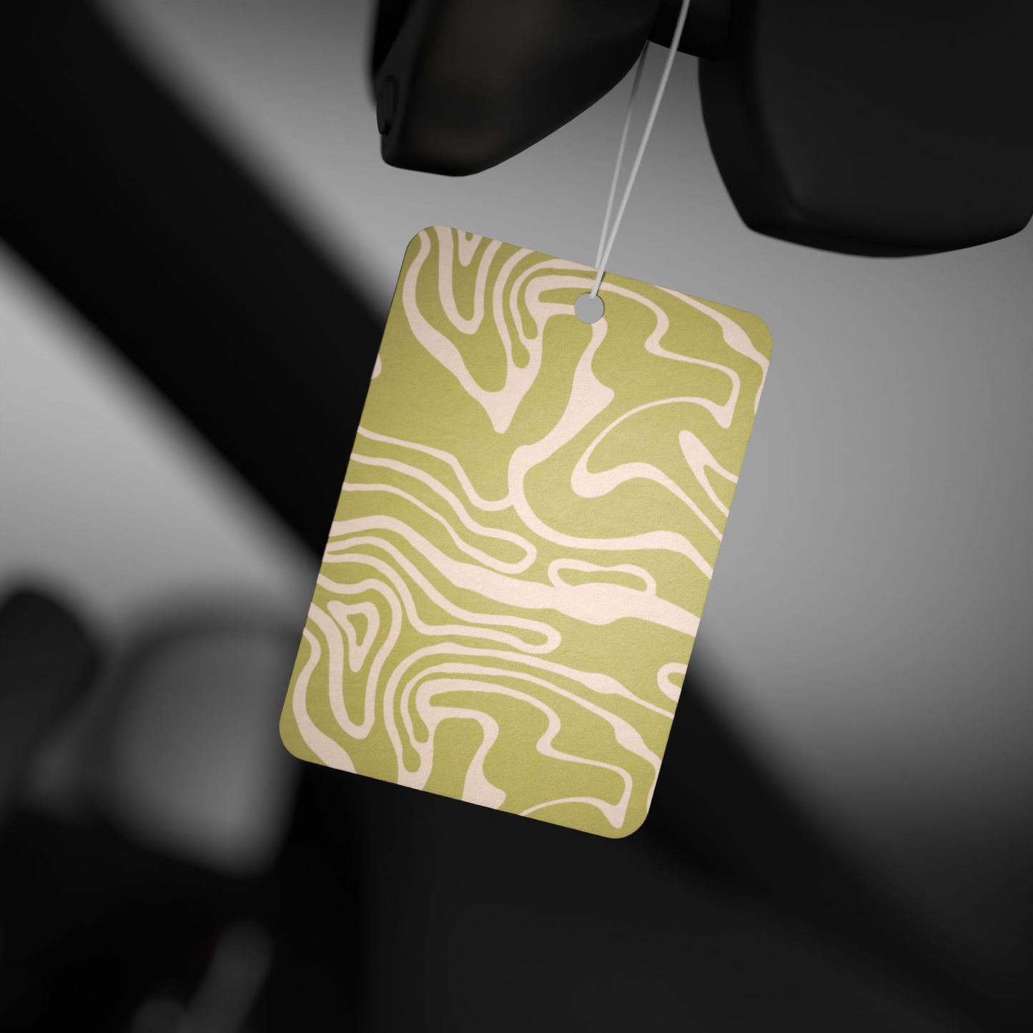 Abstract Olive Green Car Air Freshener – Modern Earthy Aesthetic Hanging Diffuser | Pine, New Car & Black Ice Scents