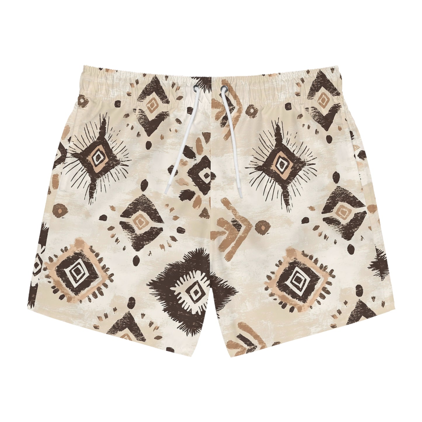 Men’s Boho Abstract Swim Trunks – Neutral Earth Tone Boardshorts | Modern Minimalist Swimwear | Fast-Dry Men’s Swim Shorts