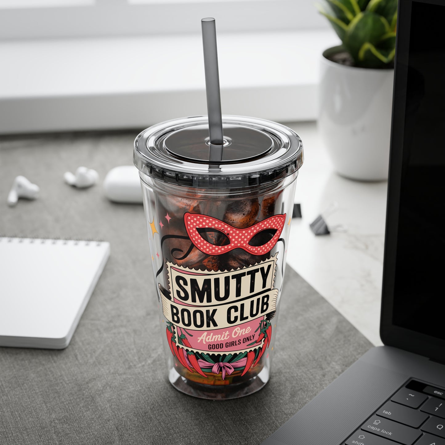 Admit One: Smutty Book Club – 16oz Sunsplash Tumbler | Polyamory Pride Cup | ENM Lifestyle Drinkware | Swinger Aesthetic Travel Cup | Spicy Romance Reader Gift | Poly, Open Relationship,...