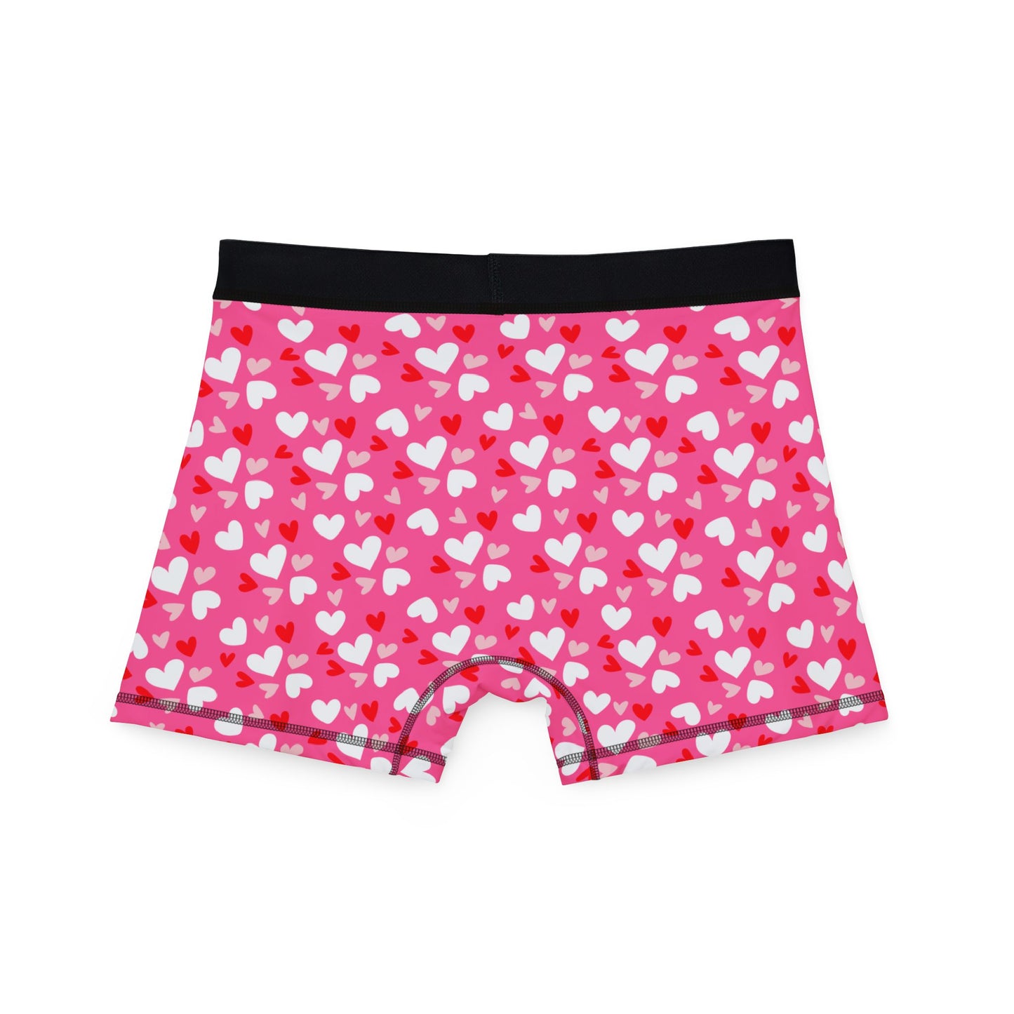Pink Men’s Heart Print Boxer Briefs – Polyamory & Swinger Friendly Underwear, ENM Pride Boxers, Matching Couples & Pairs Available