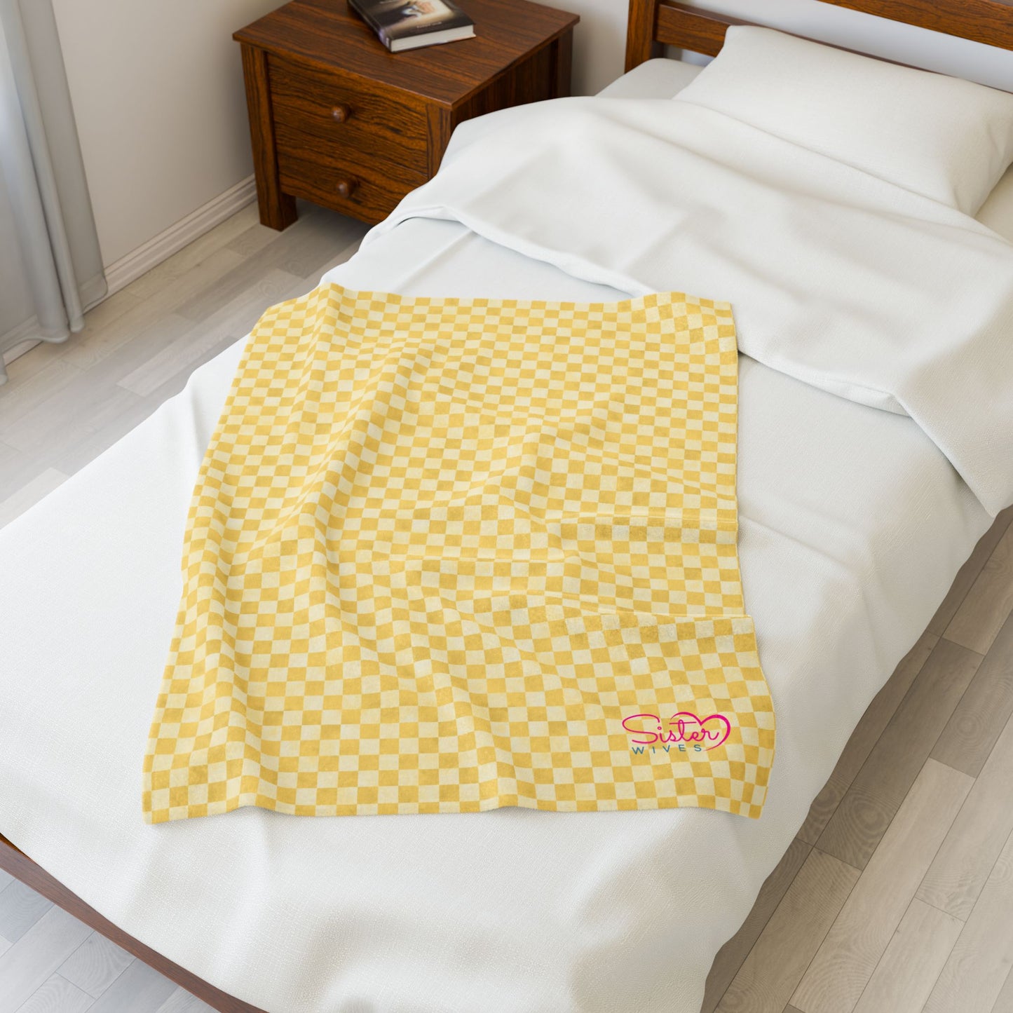 Yellow Checker Plush Blanket | Cozy Velveteen Throw | ENM & Polyamory Friendly Home Decor | Chosen Family Aesthetic Blanket