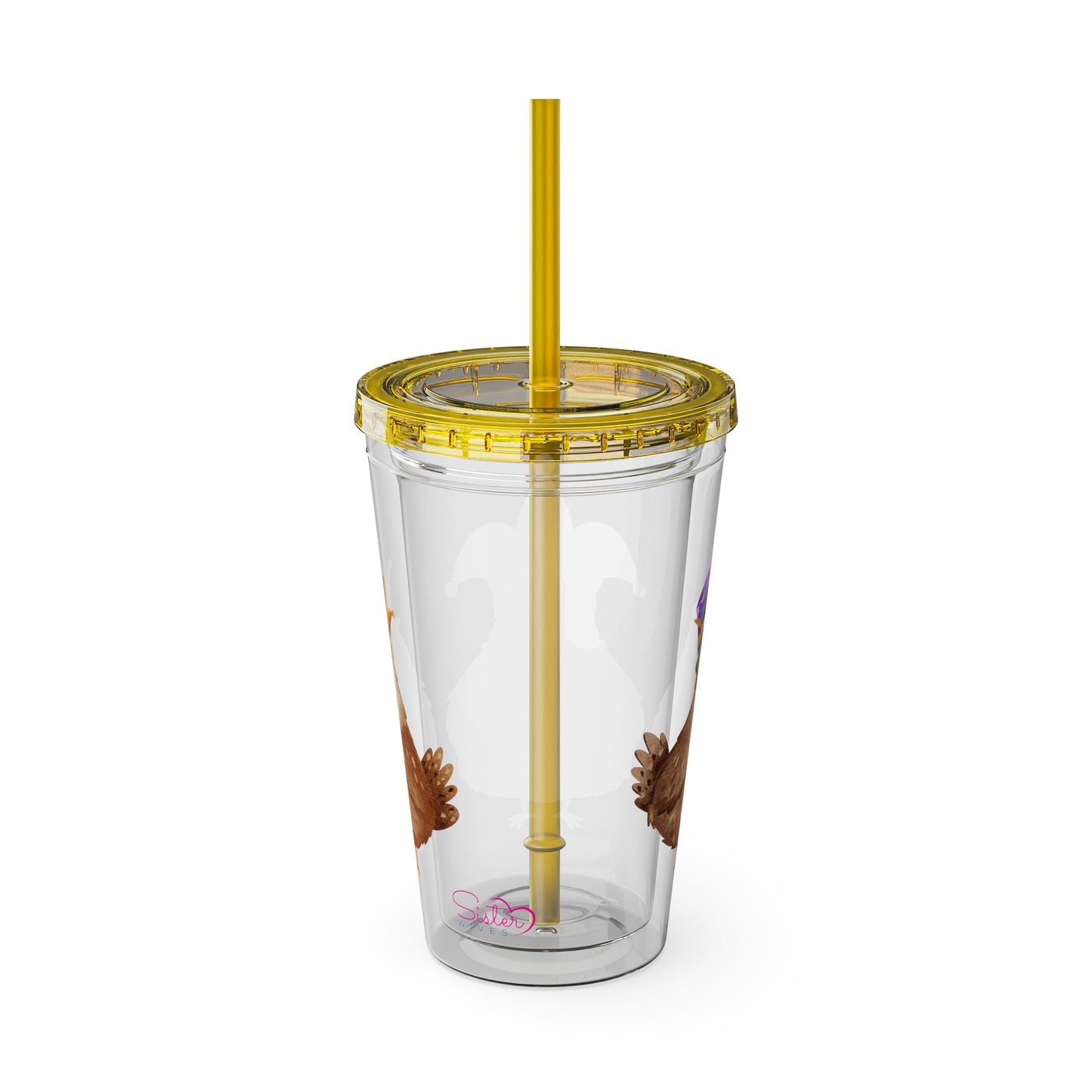 Mardi Gras Chicken 16oz Sunsplash Tumbler | Funny Farm Chicken Drink Cup | Cajun Mardi Gras Drinkware | Colorful Chicken Lover Gift | Farmhouse Humor Tumbler