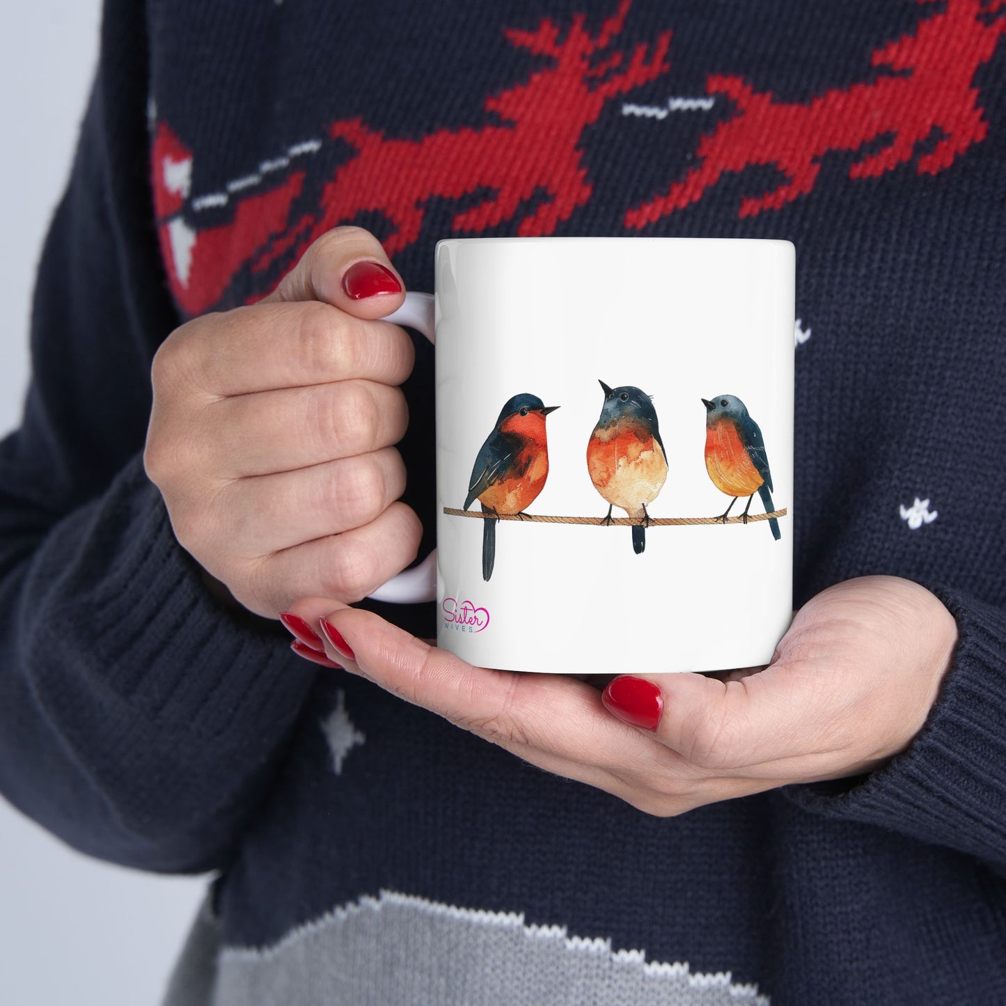 Three Birds Mug | Chosen Family Coffee Cup | Polyamory & Sisterwives Symbol Mug | Ethical Non-Monogamy Gift | Cozy Ceramic Mug