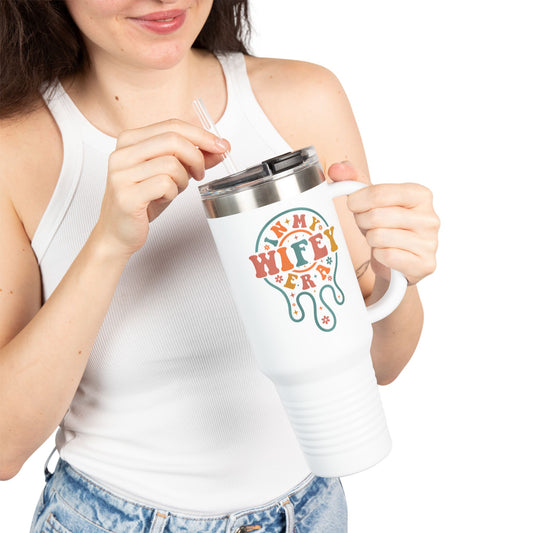 In My Wifey Era 40oz Tumbler | Insulated Travel Mug with Handle & Straw | Sister Wife & Polyamory Lifestyle Cup | ENM Gift