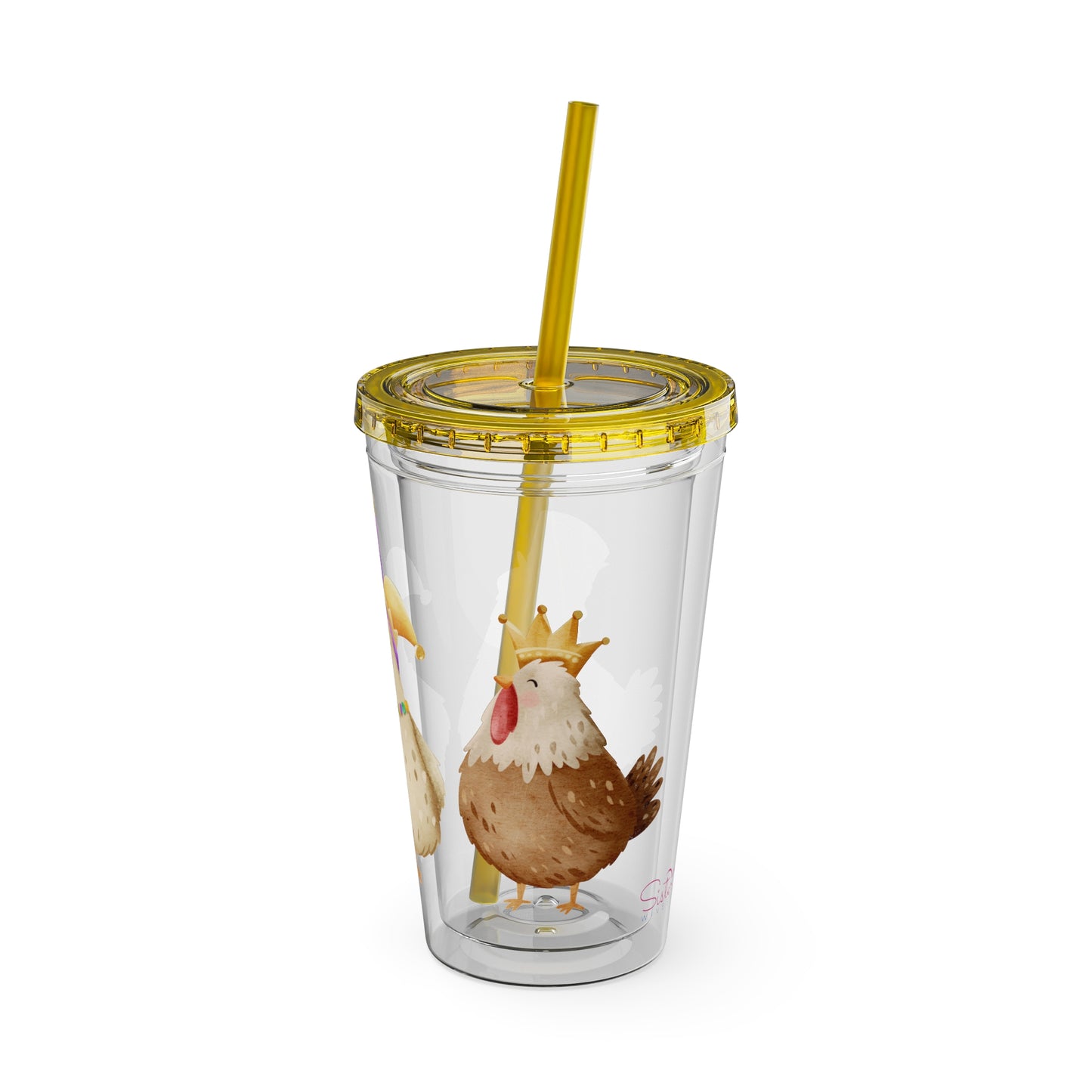 Mardi Gras Chicken 16oz Sunsplash Tumbler | Funny Farm Chicken Drink Cup | Cajun Mardi Gras Drinkware | Colorful Chicken Lover Gift | Farmhouse Humor Tumbler