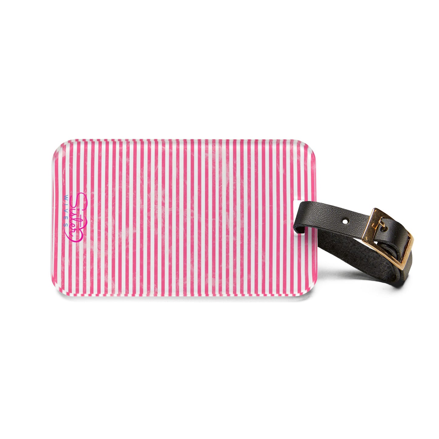 Pink Striped Luggage Tag – Polyamory ENM Pride Travel Accessory, Acrylic Suitcase Tag with Adjustable Strap