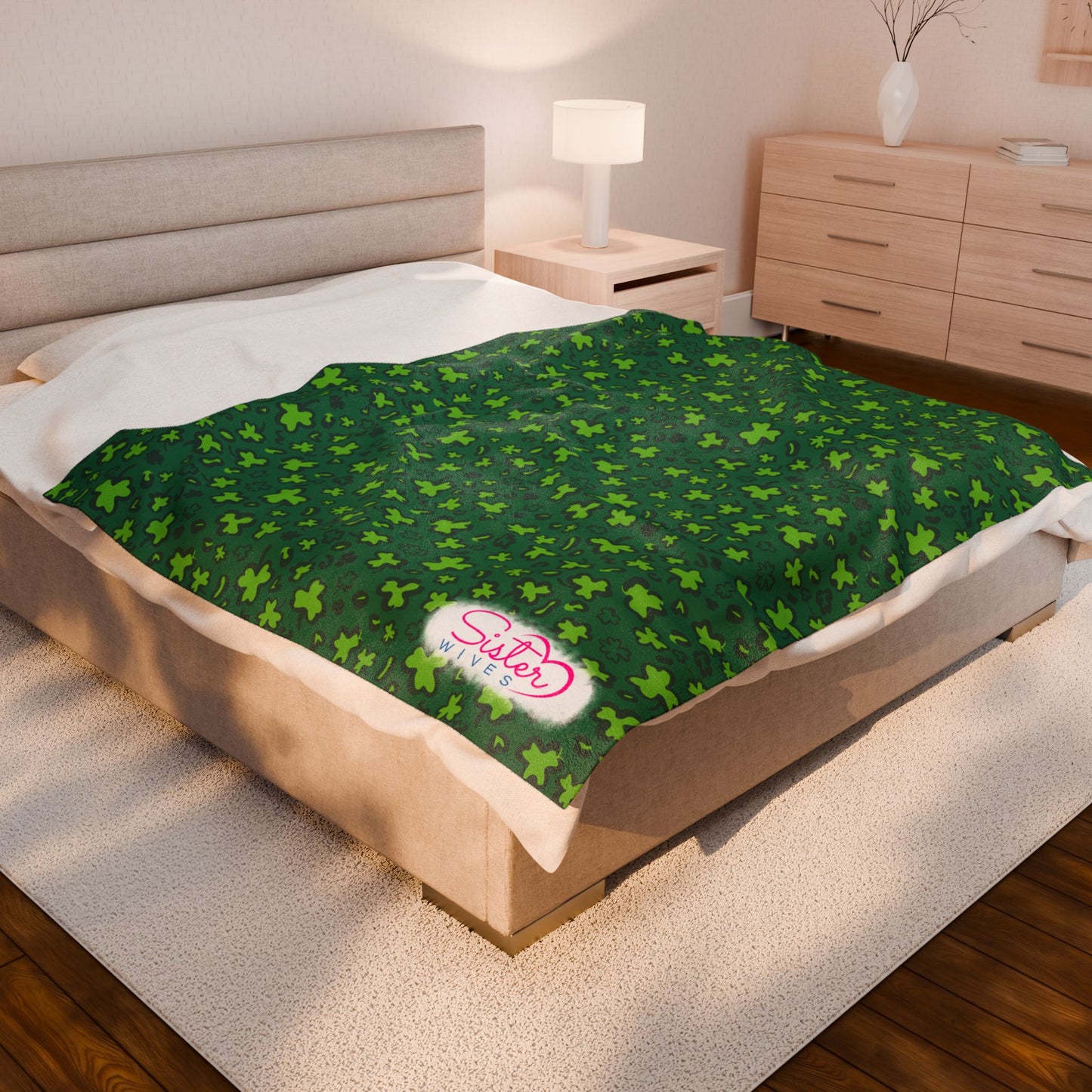 Leopard Print Shamrock Throw Blanket St. Patty’s Day Home Decor Polyamory Sisterwives ENM Friendly Home Decor | Swinger Lifestyle Cozy Blanket