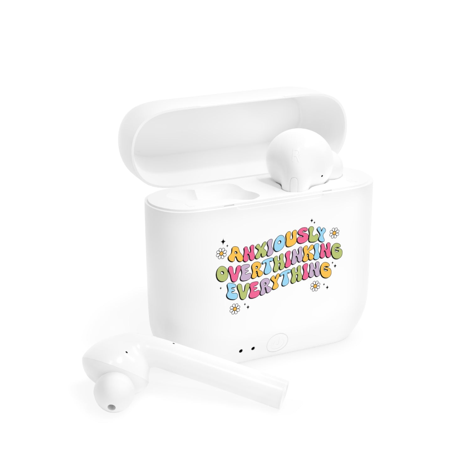 Anxiously Overthinking Everything Wireless Earbuds – Funny Mental Health Earbuds | Essos Bluetooth Earbuds with Charging Case
