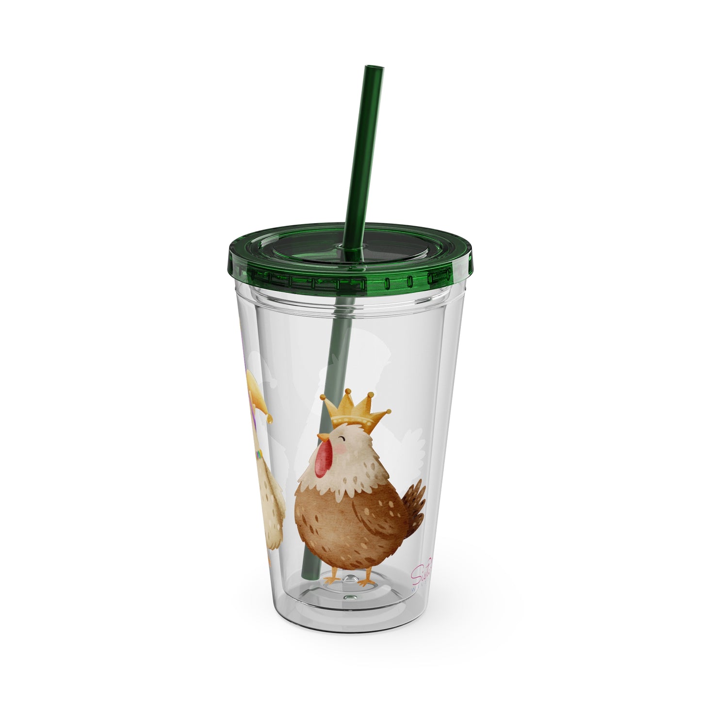 Mardi Gras Chicken 16oz Sunsplash Tumbler | Funny Farm Chicken Drink Cup | Cajun Mardi Gras Drinkware | Colorful Chicken Lover Gift | Farmhouse Humor Tumbler
