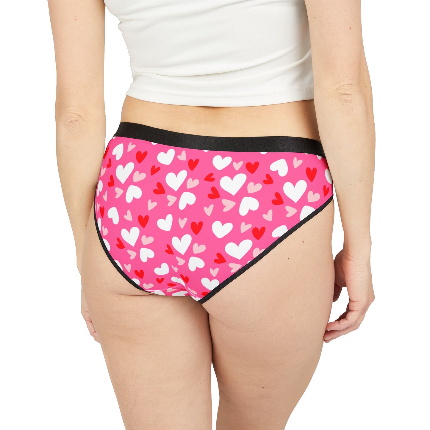 Pink Women’s Valentine’s Heart Print Underwear – Polyamory & Swinger Friendly Panties, ENM Pride Lingerie, Matching Couples & Sets Available