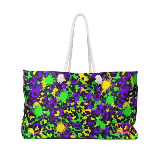 Mardi Gras Cheetah Print Weekender Bag | Polyamory ENM Friendly Travel Tote | Matching Couple & Throuple Overnight Bag | Festival & Cruise Carryall