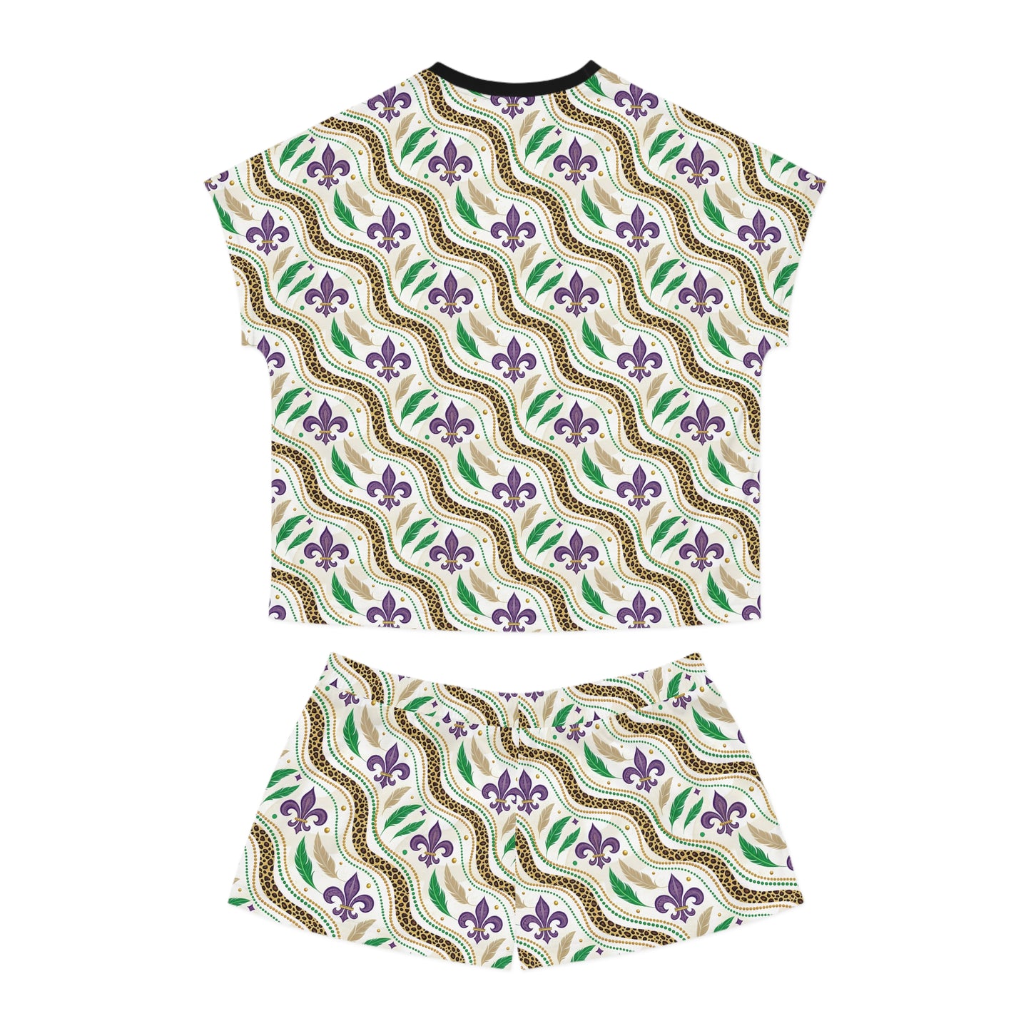 Mardi Gras Leopard Print Pajama Set – Animal Print Short Sleeve Sleepwear, Polyamory Friendly ENM Lounge Set, Bold Festival Pajamas