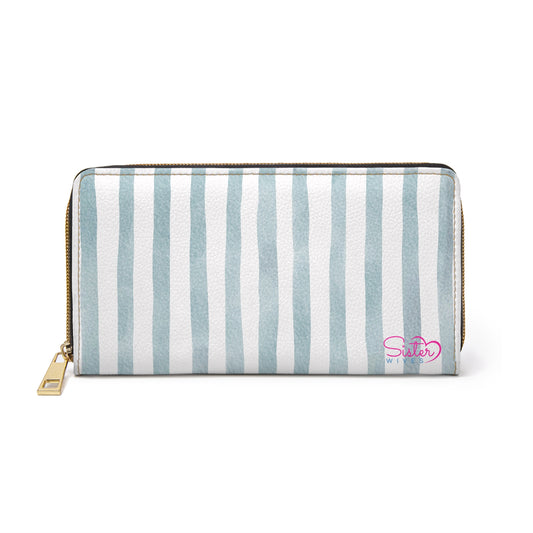 Stripe Zip Up Wallet – Polyamory Sisterwives ENM Friendly Wallet | Swinger Lifestyle Accessory | Minimalist Blush Stripe Zipper Wallet