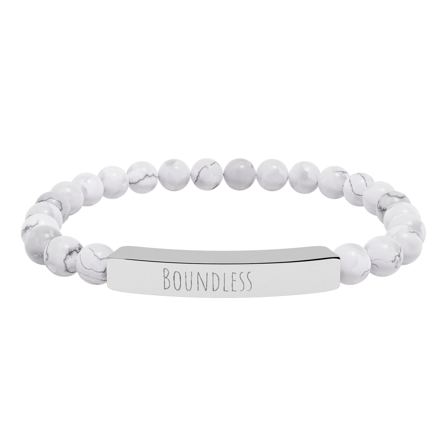 “Boundless” Natural Stone Stretch Bar Bracelet – Engraved Stainless Steel ID Bracelet, Polyamory & ENM Jewelry, Minimalist Relationship Symbol
