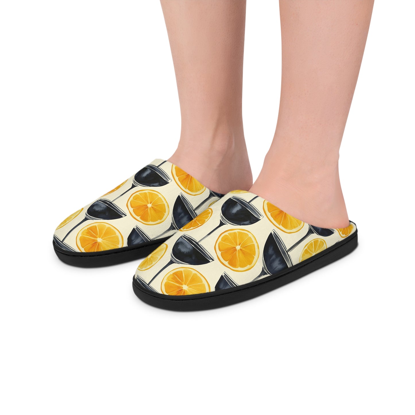 Men’s Cocktail Slippers – Citrus Martini Indoor House Shoes | Polyamory ENM Lifestyle Loungewear | Cozy Non-Slip Slippers