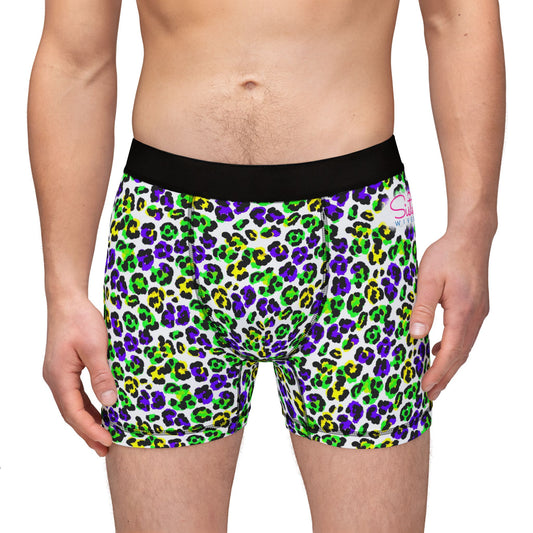 Mardi Gras Cheetah Print Men’s Boxer Briefs | Polyamory ENM Pride Underwear, Matching Couples Underwear