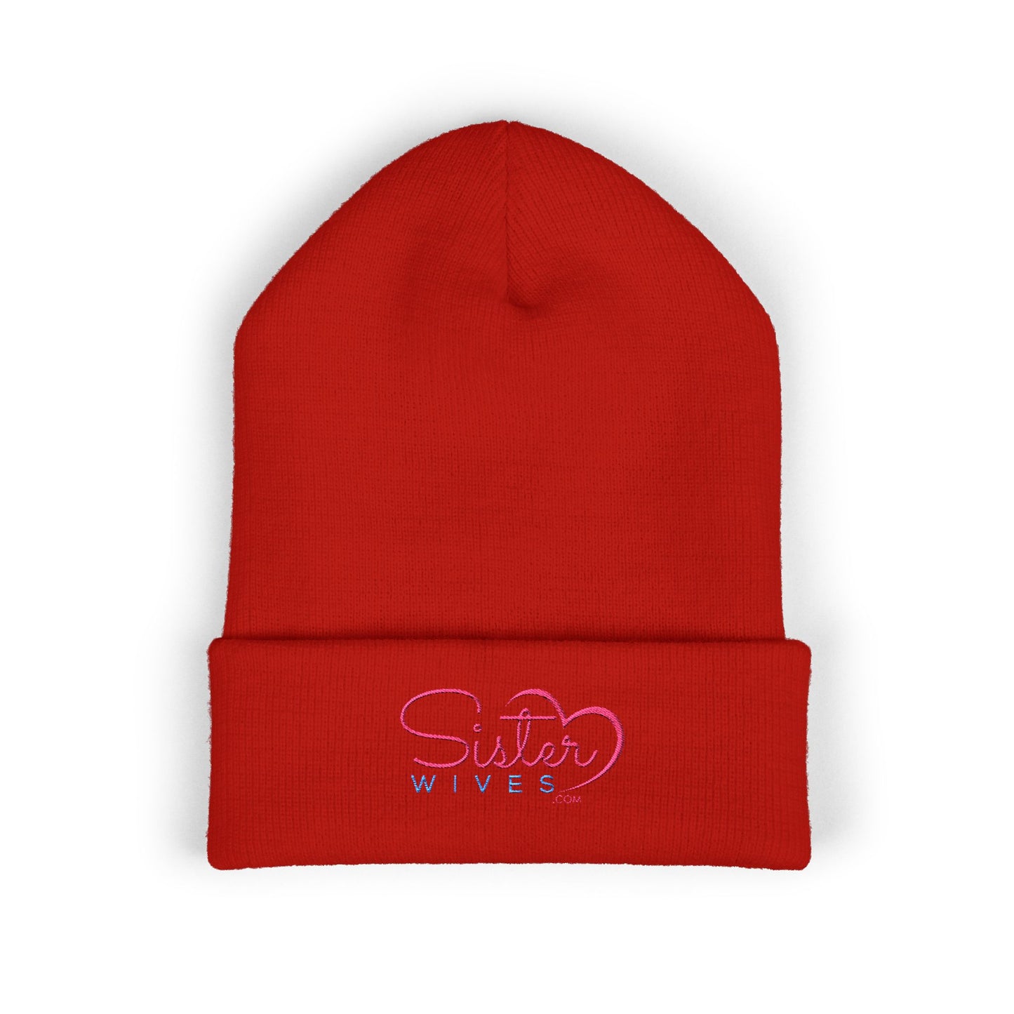 SisterWives Logo Embroidered Cuffed Beanie, Cozy Hat for Family Gatherings, Winter Wear, Holiday Gift, Fashion Accessory