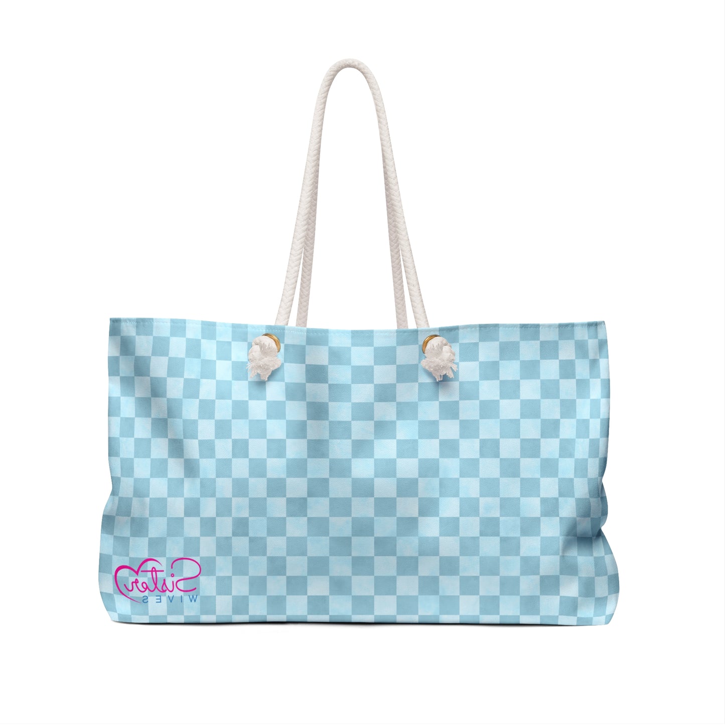 Light Blue Checker Weekender Bag | Soft Blue Travel Tote | ENM & Polyamory Friendly Overnight Bag | Chosen Family Aesthetic Carryall