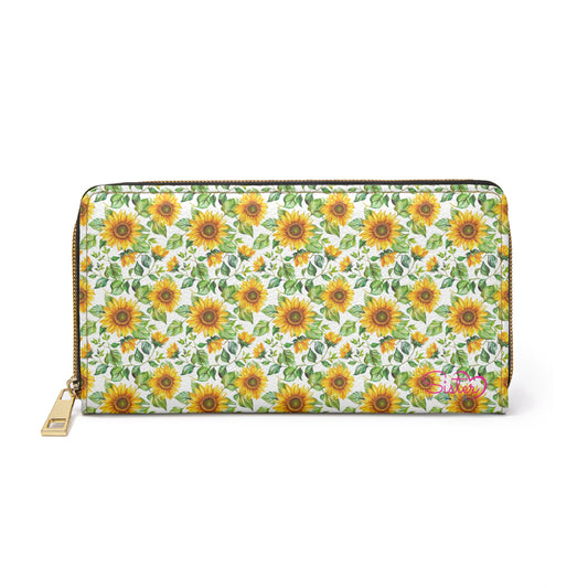 Sunflower Zipper Wallet – Floral Zip-Around Wallet, Sunflower Print Clutch, Cottagecore Farmhouse Accessory, Gift for Sunflower Lovers
