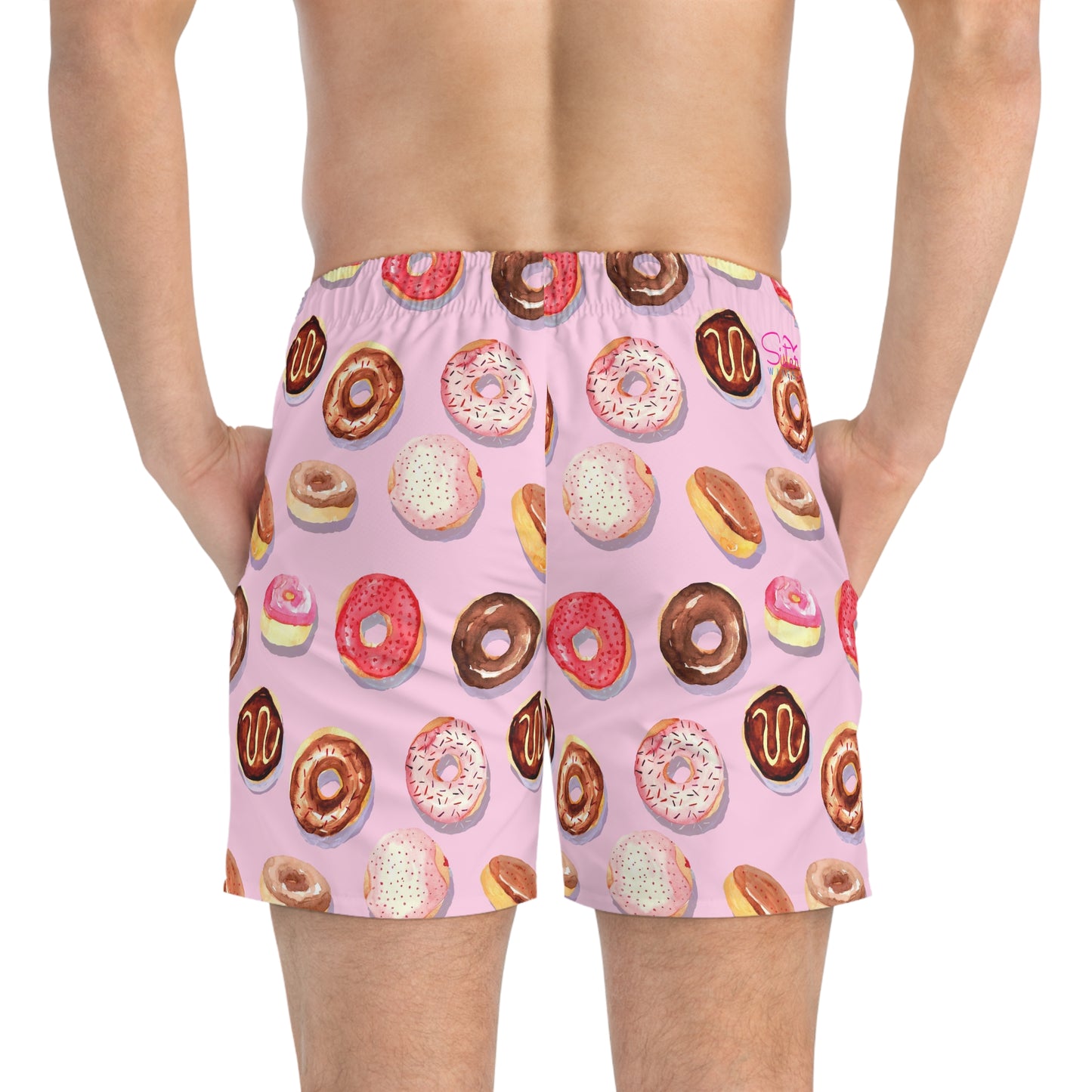 Donut Swim Trunks for Men – Pink Fun Fast-Dry Board Shorts with Drawstring | XS–3XL Summer Swimwear
