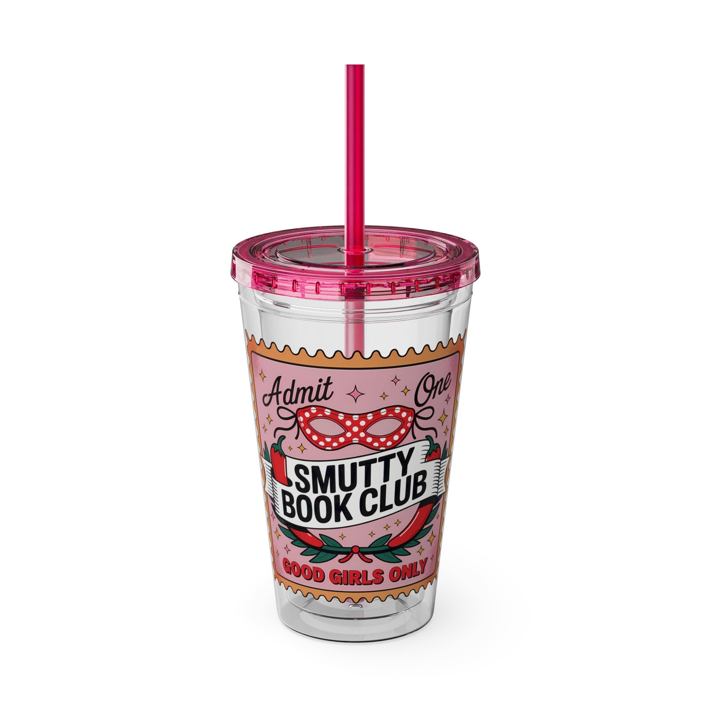 Admit One: Smutty Book Club – 16oz Sunsplash Tumbler | Polyamory Pride Cup | ENM Lifestyle Drinkware | Swinger Aesthetic Travel Cup | Spicy Romance Reader Gift | Poly, Open Relationship, Hotwife Vibes...
