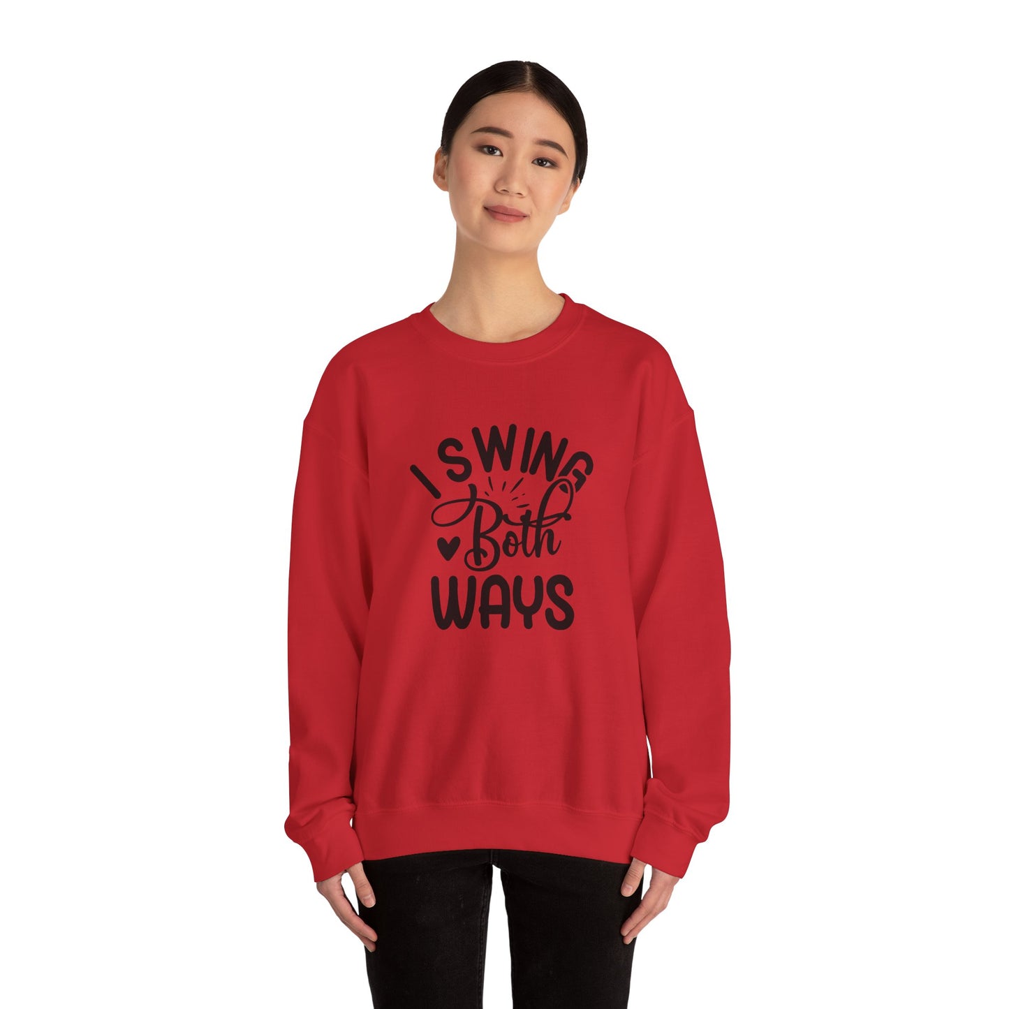 I Swing Both Ways Crewneck Sweatshirt | Bisexual & Swinger Humor Pullover | ENM Friendly Cozy Sweatshirt | Inclusive Relationship Apparel